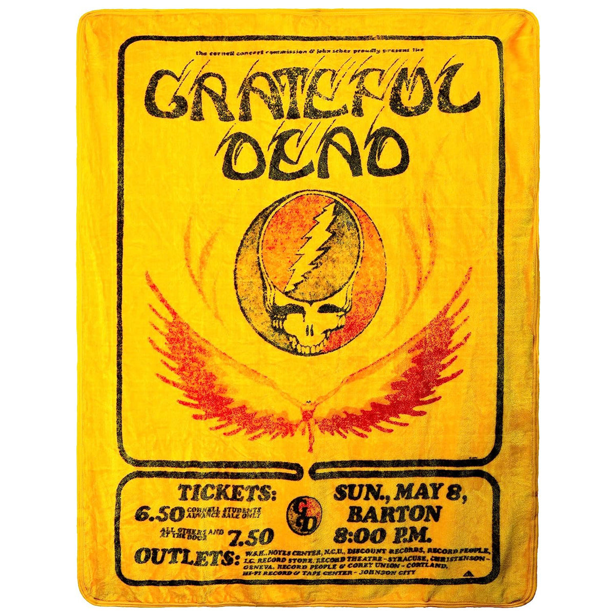 Grateful Dead 2020 Collectible Soft Print Throw Fleece Blanket - Cornell University's Barton Hall 1977