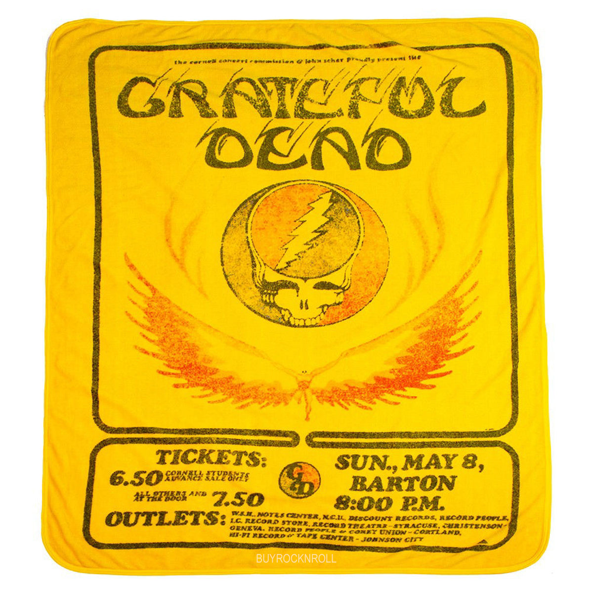 Grateful Dead 2020 Collectible Soft Print Throw Fleece Blanket - Cornell University's Barton Hall 1977