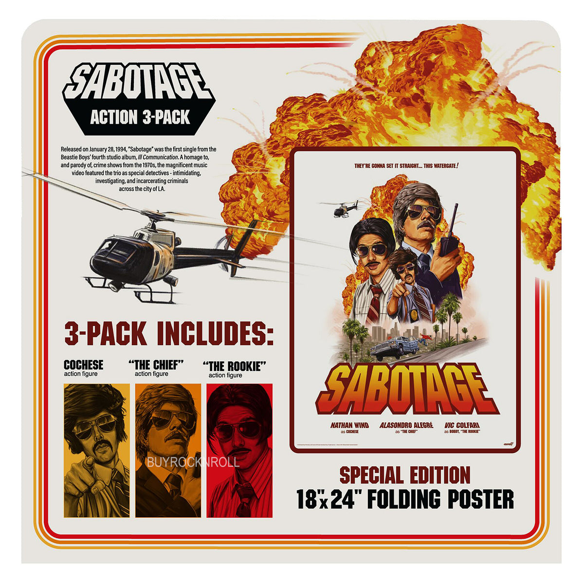 Beastie Boys Collectible 2023 Handpicked Super7 ReAction Figures - Sabotage 3 Pack & Poster