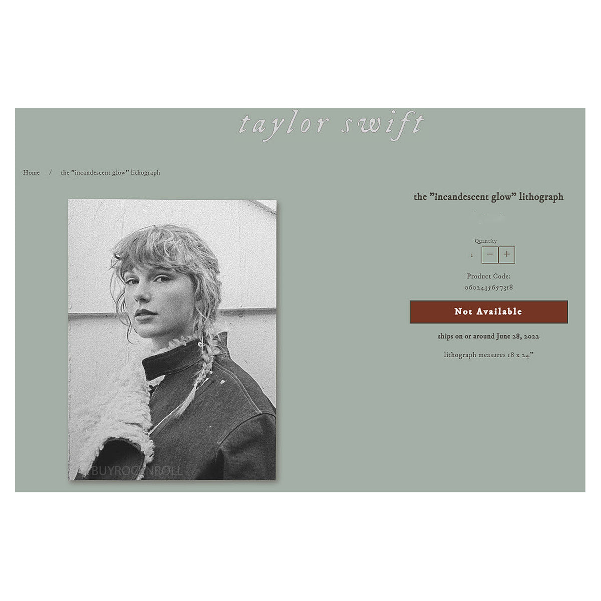 Taylor Swift Online Store 2022 Merchandise:Evermore Incandescent Glow Lithograph