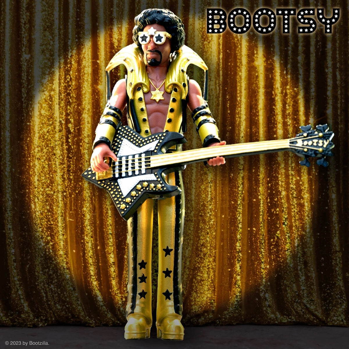 Bootsy Collins Unpunched Super7 Reaction Figure Set Black/Red, Black/Gold, Glow