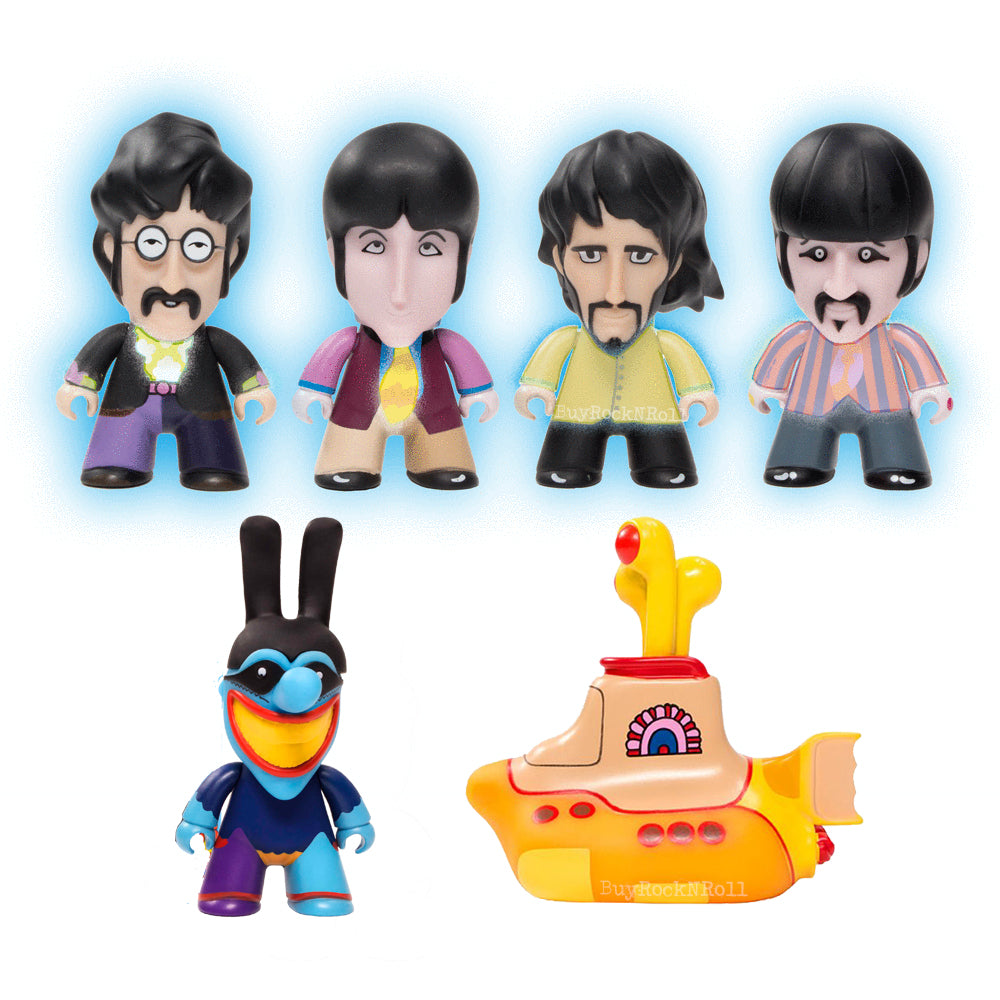 SOLD OUT! Beatles Titans Yellow Submarine Glow In The Dark Fab Four Blue Meanie & Sub Figures Set of 6