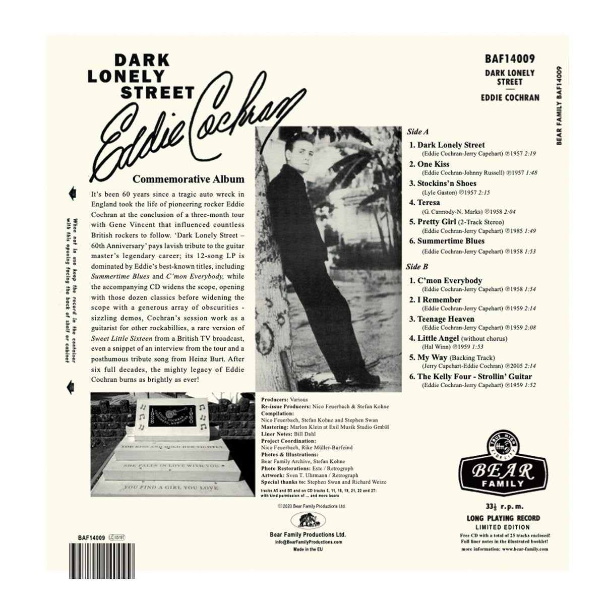 Eddie Cochran 2020 Dark Lonely Street Commemorative Record Vinyl Album 10" LP+CD