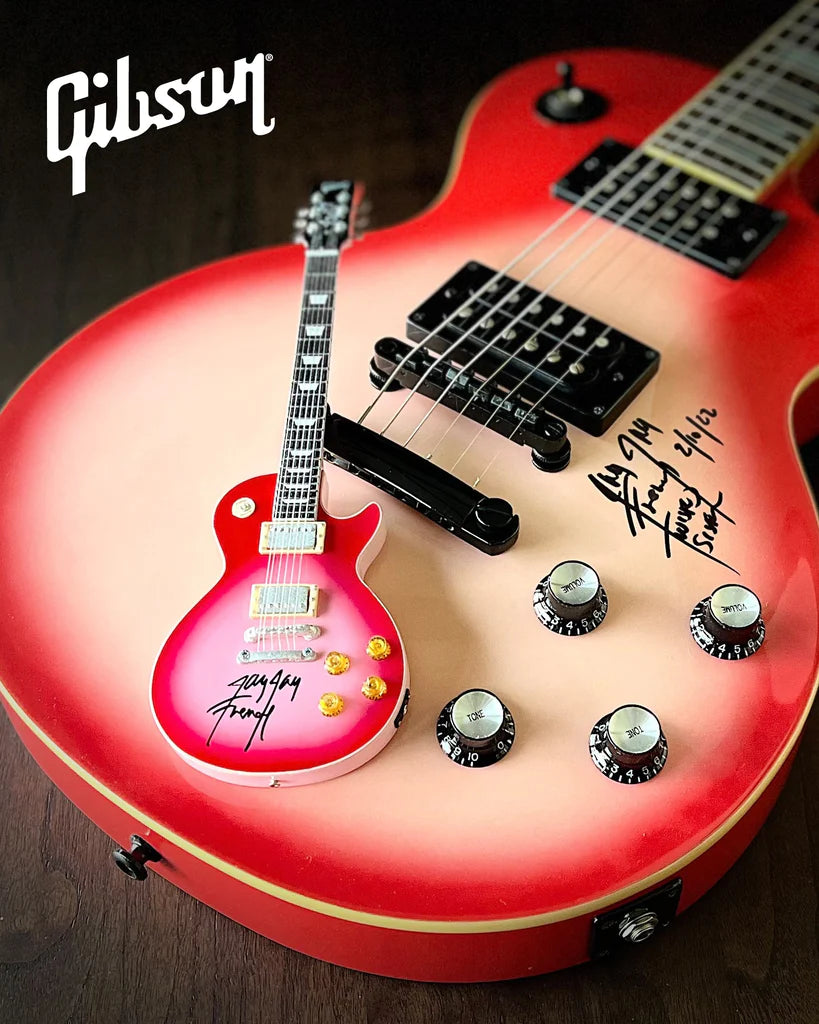 Twisted Sister Collectible 2022 Jay Jay French Signed Real Gibson Les Paul Pinkburst 1:4 Scale Mini Guitar Model