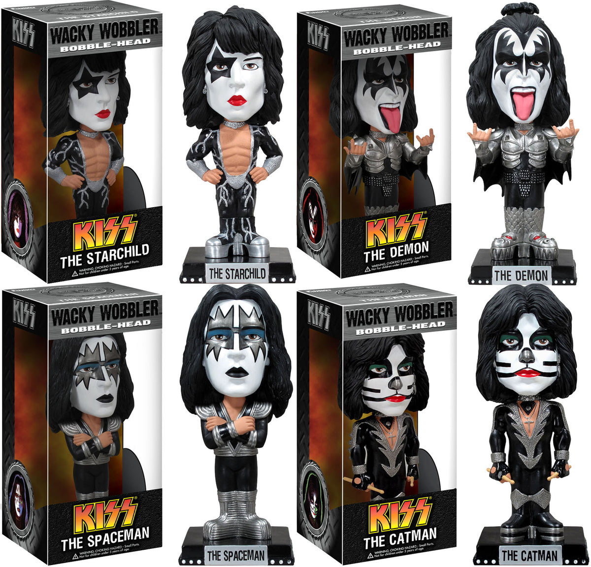 KISS 2011 Funko Wacky Wobbler Set of 4: Demon Starchild Spaceman Catman