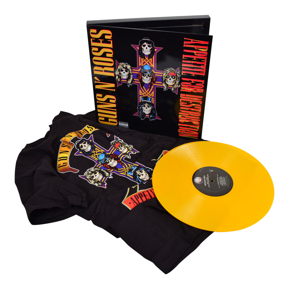 Guns N Roses 2009 Appetite For Destruction Yellow Vinyl LP & T-Shirt Box Set - LG