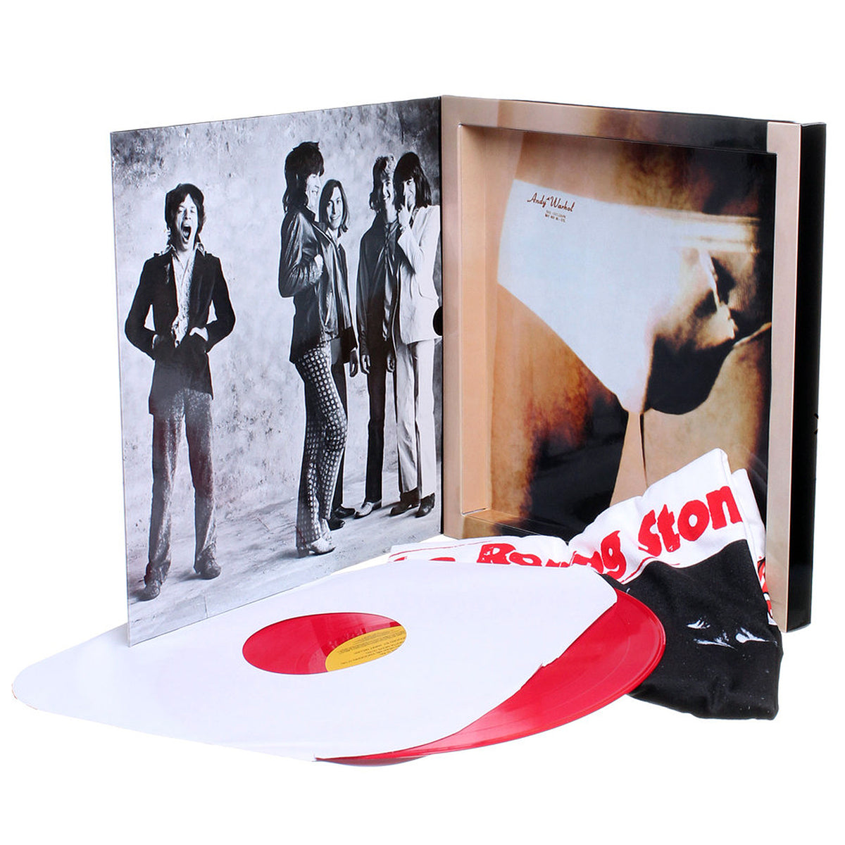 Rolling Stones Collectible 2009 Sticky Fingers Red Vinyl LP Album T-Shirt Box Set - M