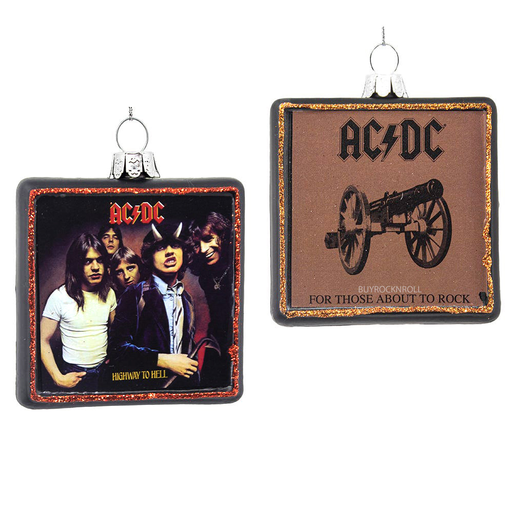 AC/DC Collectible 2020 Kurt Adler Highway to Hell Album Cover / For Those About To Rock Christmas Ornament Set - AC4201