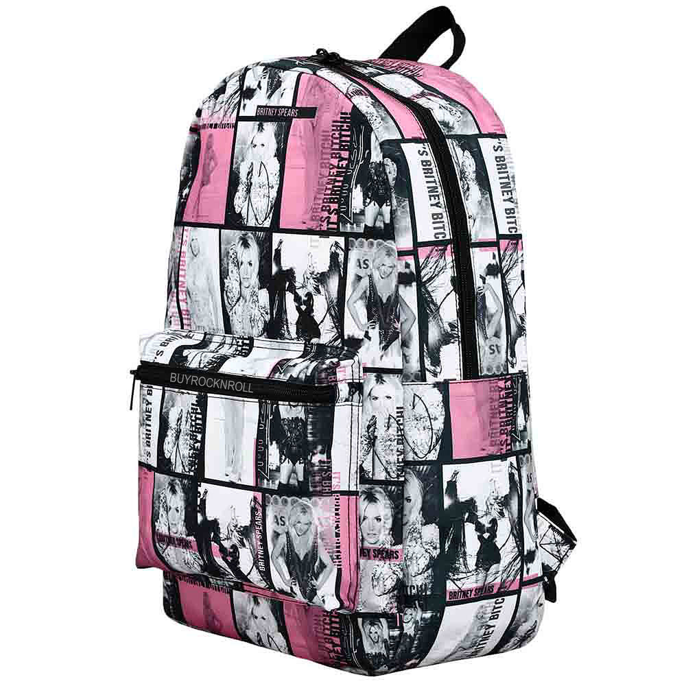 Britney Spears Collectible Britney Bitch Pink & Black Photo Block Tiles AOP Design 16" Backpack