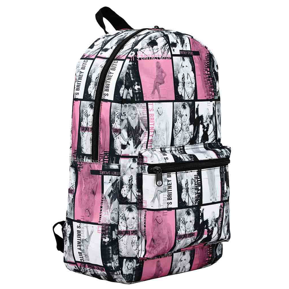 Britney Spears Collectible Britney Bitch Pink & Black Photo Block Tiles AOP Design 16" Backpack
