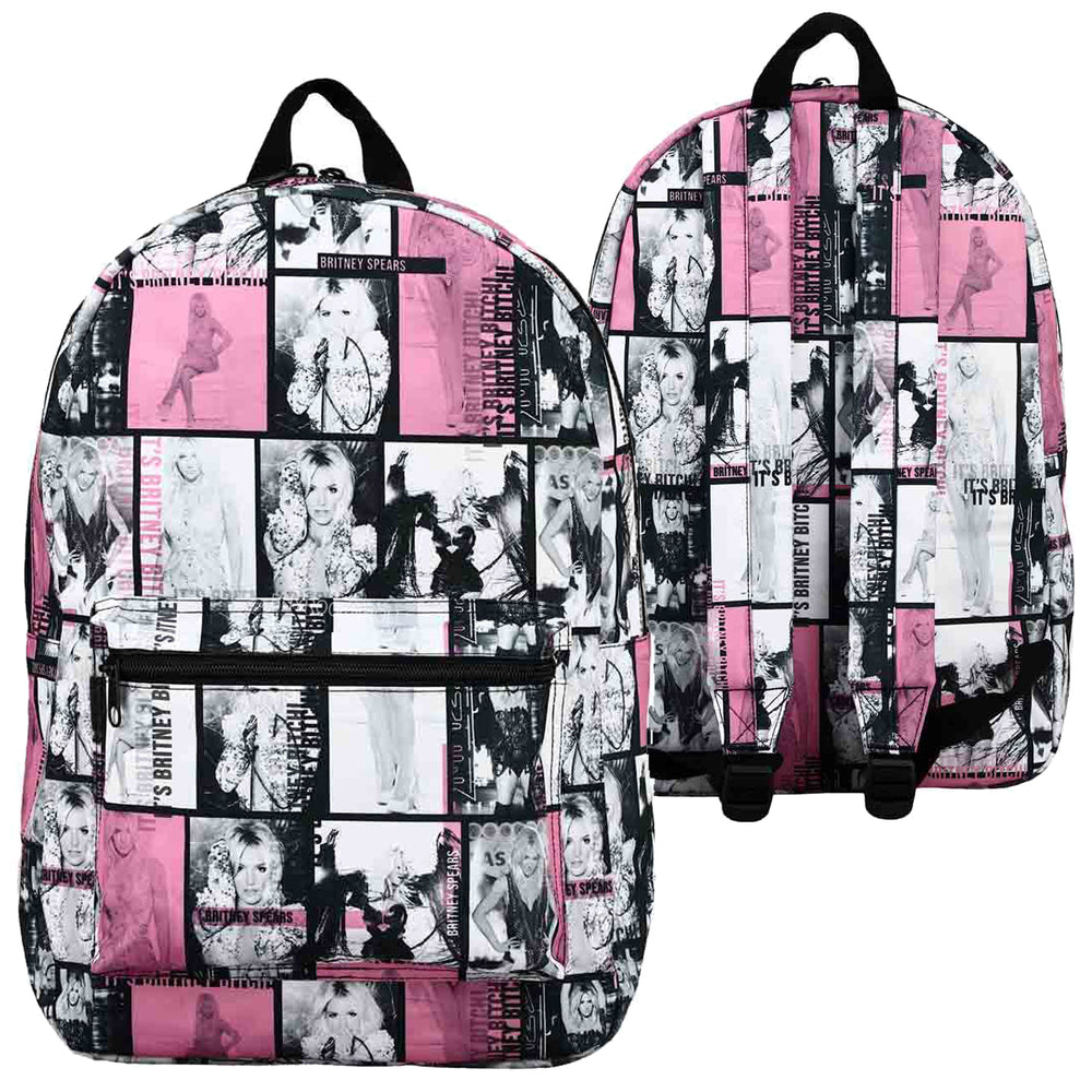 Britney Spears Collectible Britney Bitch Pink & Black Photo Block Tiles AOP Design 16" Backpack