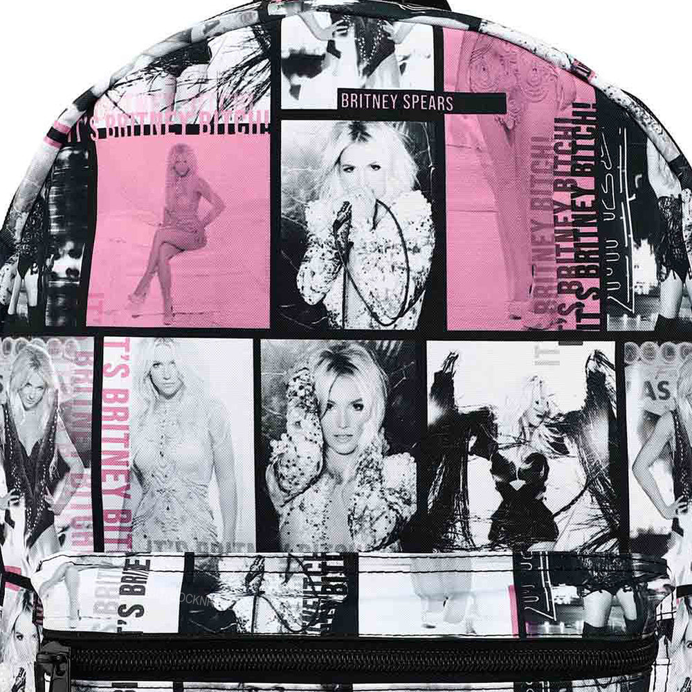 Britney Spears Collectible Britney Bitch Pink & Black Photo Block Tiles AOP Design 16" Backpack