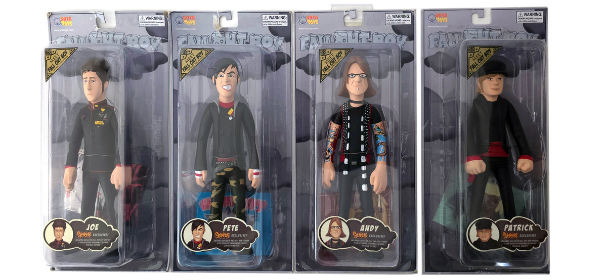 2006 Fall Out Boy Sota Toys Band Figure Set-Spencer Gifts Edition Worn Packaging