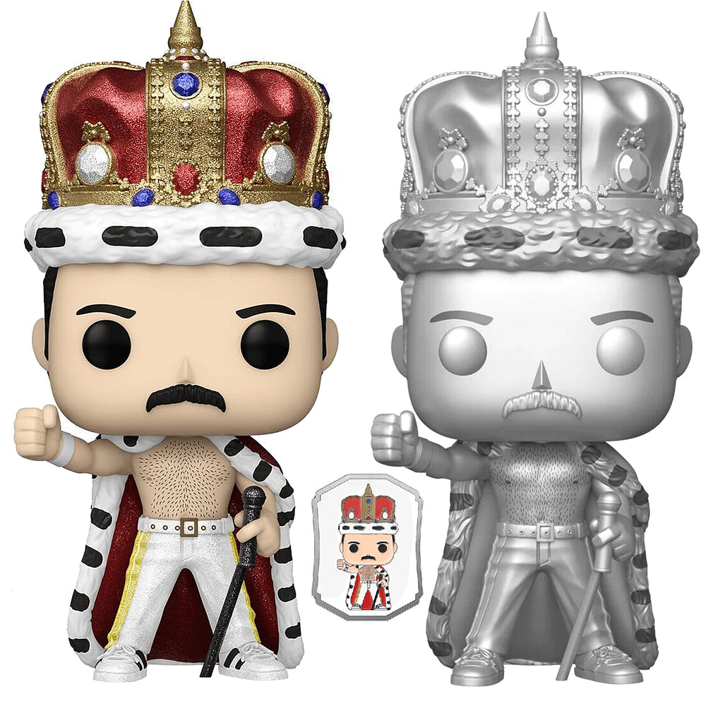 Freddie Mercury 2022 Funko Pop! #184 Exclusives; Funko Store King-Queen Diamond Glitter & Hot-Topic Platinum Figures