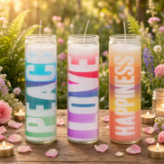 New Peace Love Happiness 7 Day Candle Set of 3 — Sisters of Los Angeles (prayer)