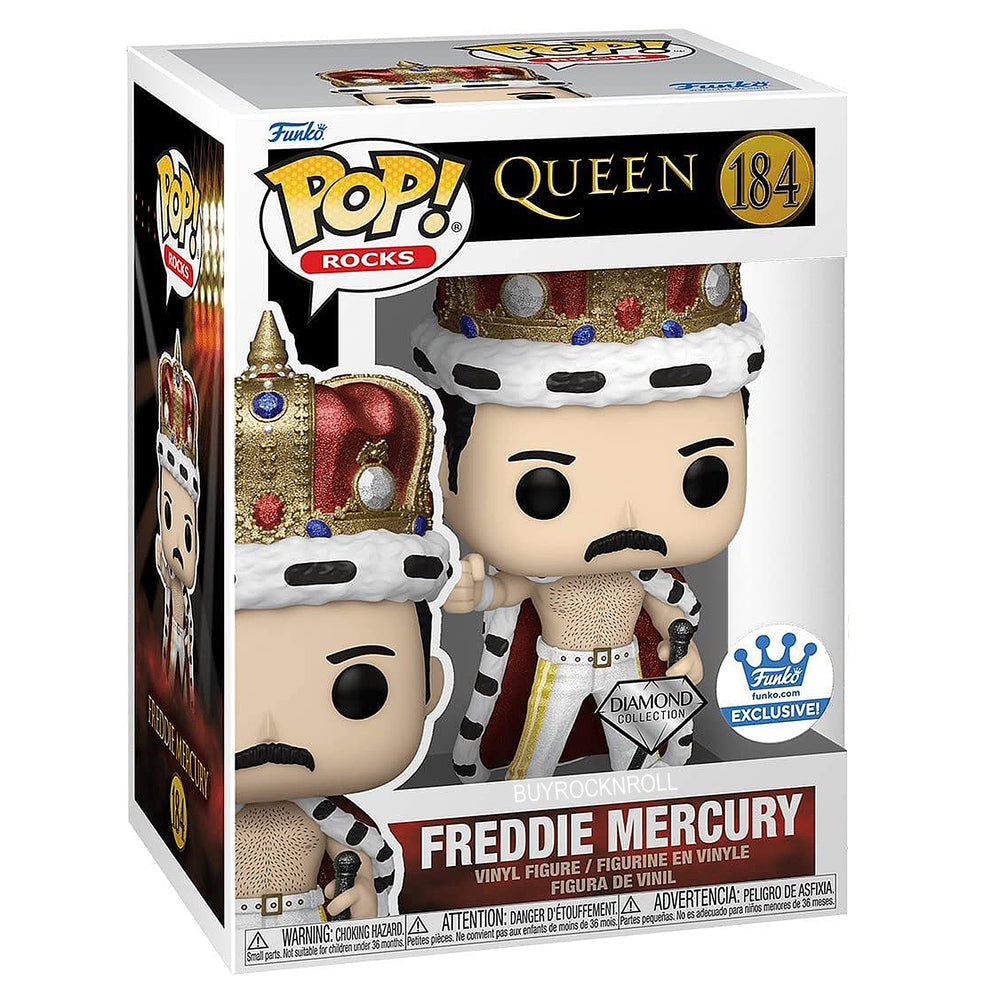 Freddie Mercury 2022 Funko Pop! #184 Exclusives; Funko Store King-Queen Diamond Glitter & Hot-Topic Platinum Figures