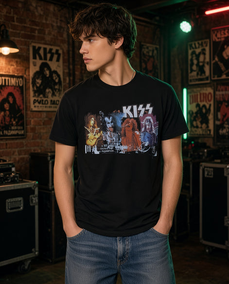 New 2001 KISS Catalog All Sport Tee Size L Original Members Collage Deadstock