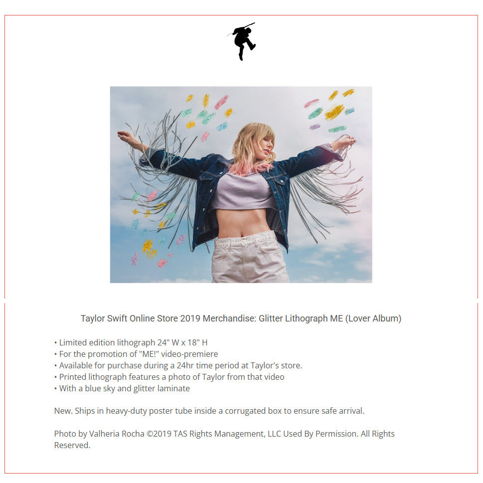 Taylor Swift Online Store 2019 Merchandise: Glitter Lithograph ME (Lover Album)