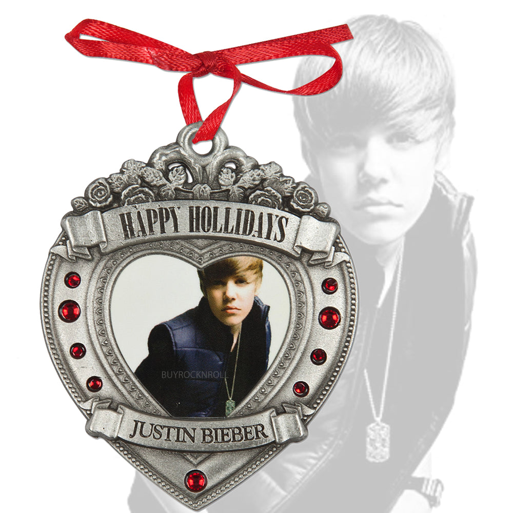 Rare Justin Bieber 2010 Bravado Heart Shaped Pewter Happy Holidays Xmas Ornament