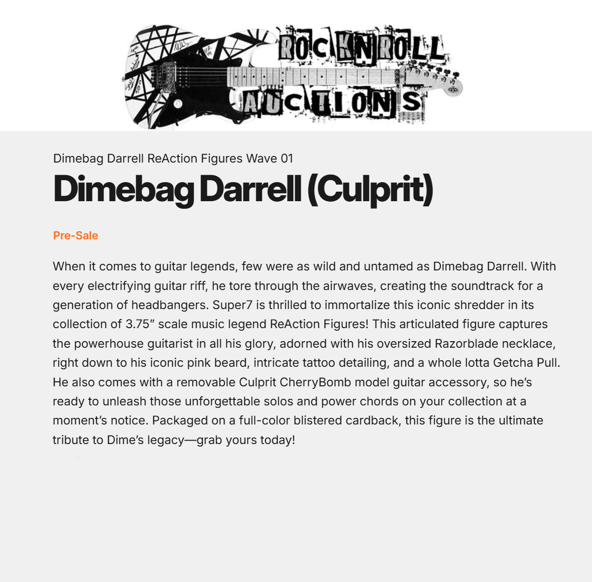 Dimebag Darrell NM/MT Collectible Unpunched 2025 Super7 Reaction Culprit Figure