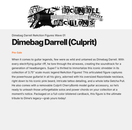 Dimebag Darrell NM/MT Collectible Unpunched 2025 Super7 Reaction Culprit Figure
