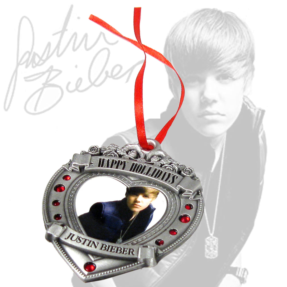 Rare Justin Bieber 2010 Bravado Heart Shaped Pewter Happy Holidays Xmas Ornament