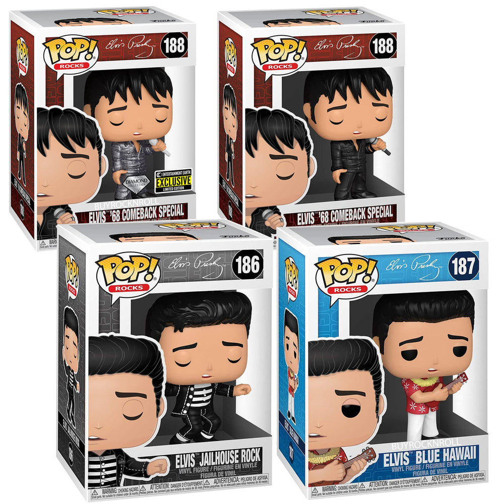 Elvis Funko Pop Rocks 4 Figure Set: Blue Hawaii, Jailhouse Rock, 68 Comeback-(2)