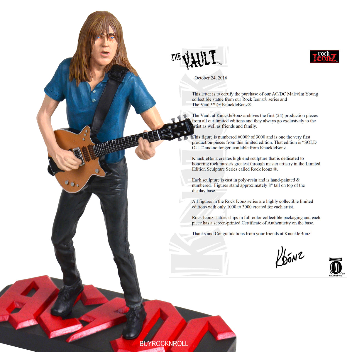 AC/DC 2006 Knucklebonz The Vault Rock Iconz Guitar Hero Malcolm Young Statue #0009/3000