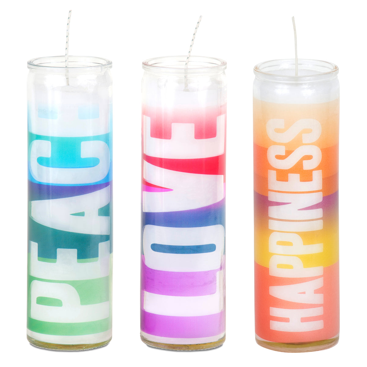 New Peace Love Happiness 7 Day Candle Set of 3 — Sisters of Los Angeles (prayer)