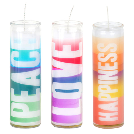 New Peace Love Happiness 7 Day Candle Set of 3 — Sisters of Los Angeles (prayer)