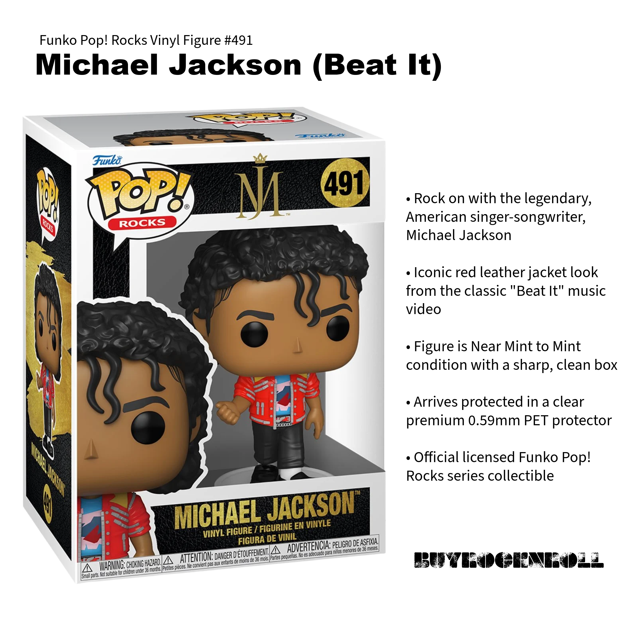 Funko Pop! Rocks #491 Michael Jackson Beat It - NM/MT w/ Acrylic Hard Protector