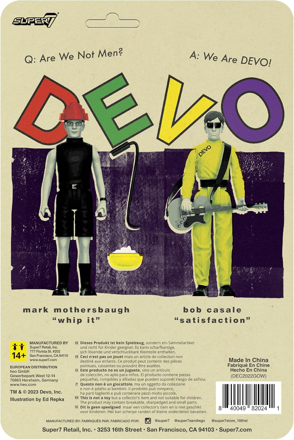 DEVO Collectibles - Super7 Reaction Figure Set of 5 - Gerald Casale Mark Mothersbaugh Bob2 Bob M Booji Boy