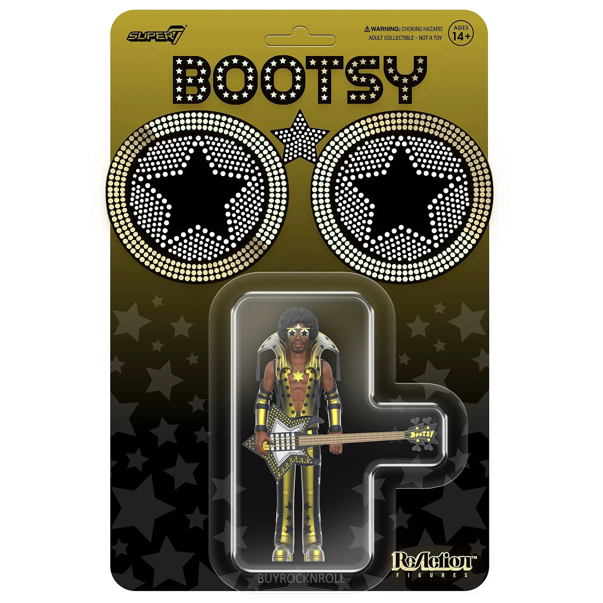 Bootsy Collins Collectible Unpunched Super7 Black and Gold Reaction Figure