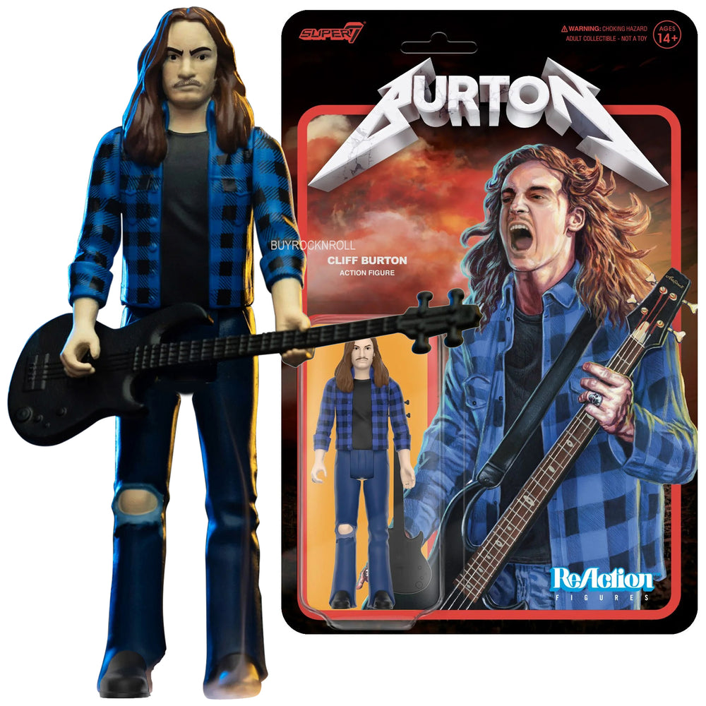 Metallica Collectible 2024 Handpicked Unpunched Super7 Cliff Burton Flannel Reaction Figure