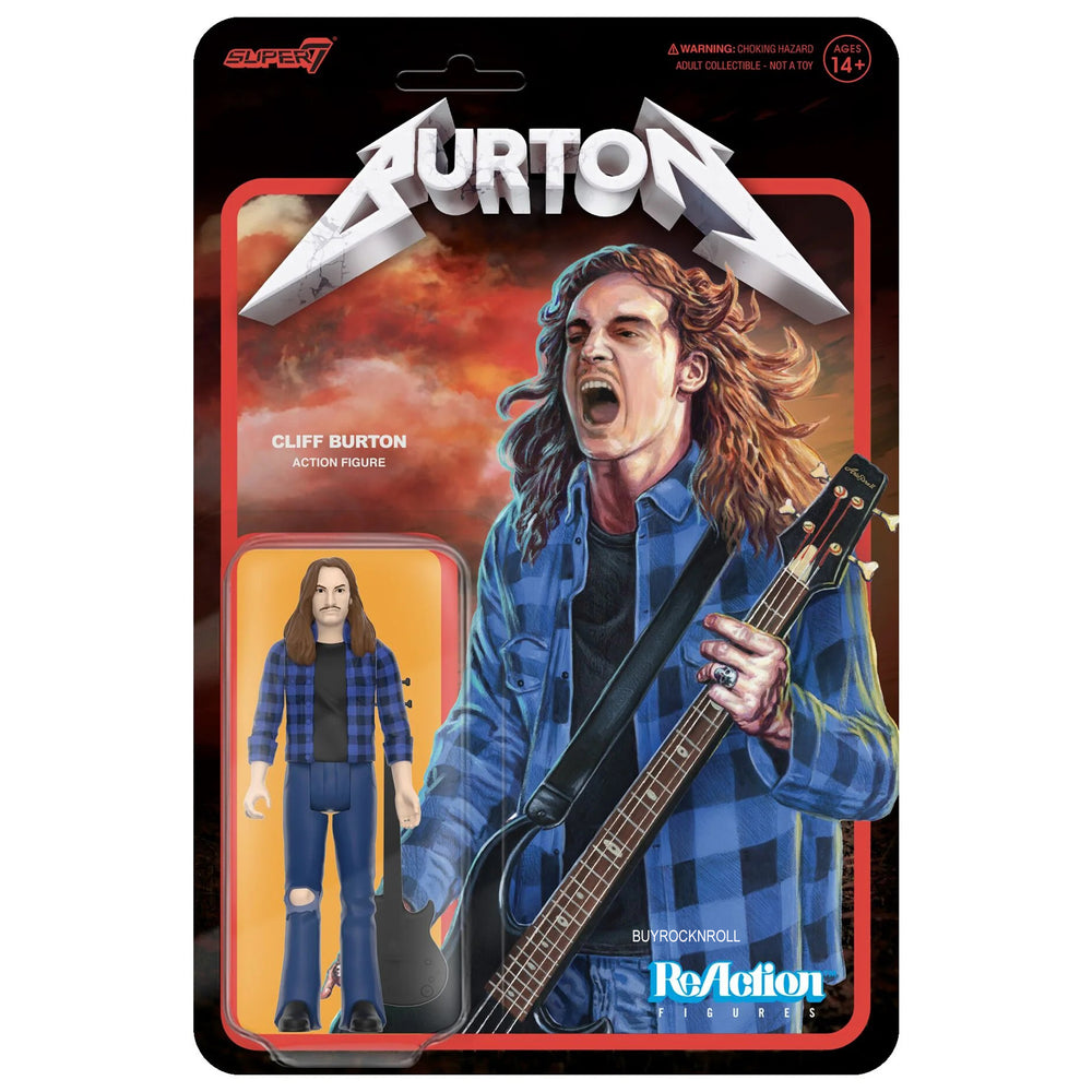 Metallica Collectible 2024 Handpicked Unpunched Super7 Cliff Burton Flannel Reaction Figure