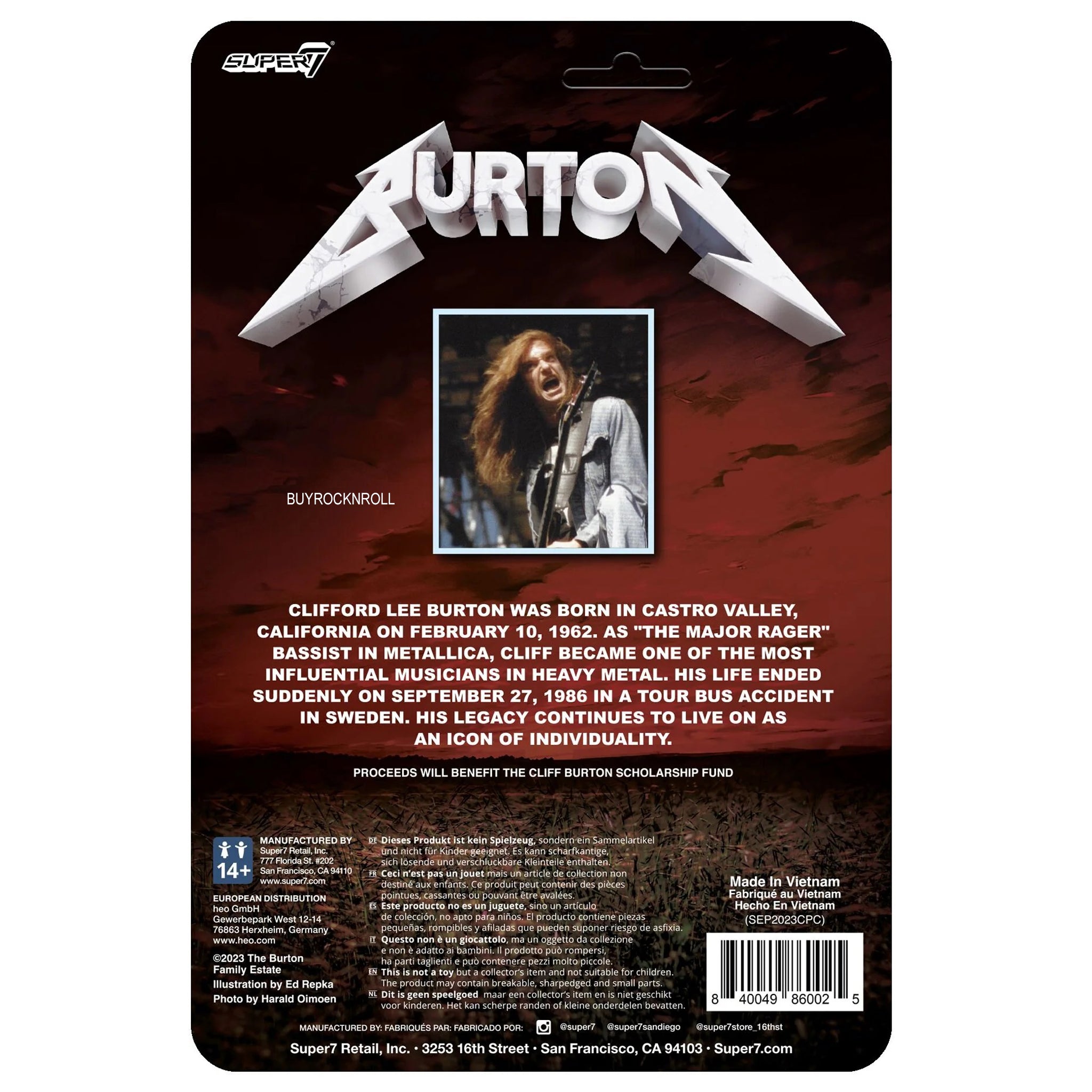 Metallica Collectible 2024 Handpicked Unpunched Super7 Cliff Burton Flannel Reaction Figure