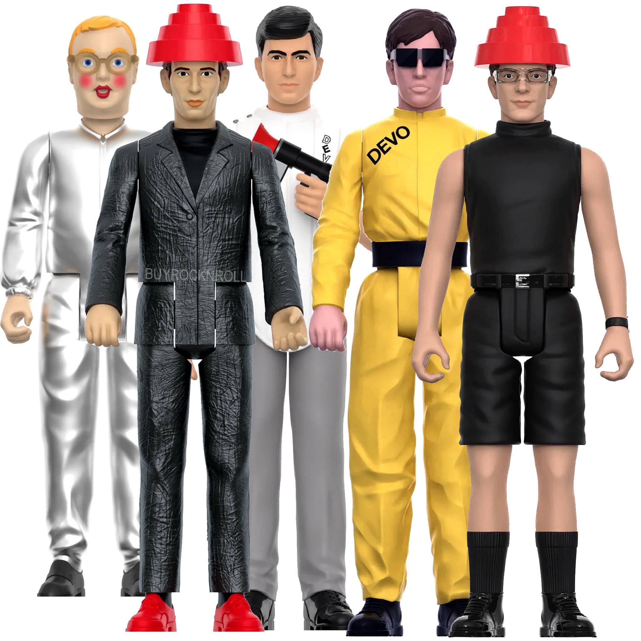 DEVO Collectibles - Super7 Reaction Figure Set of 5 - Gerald Casale Mark Mothersbaugh Bob2 Bob M Booji Boy