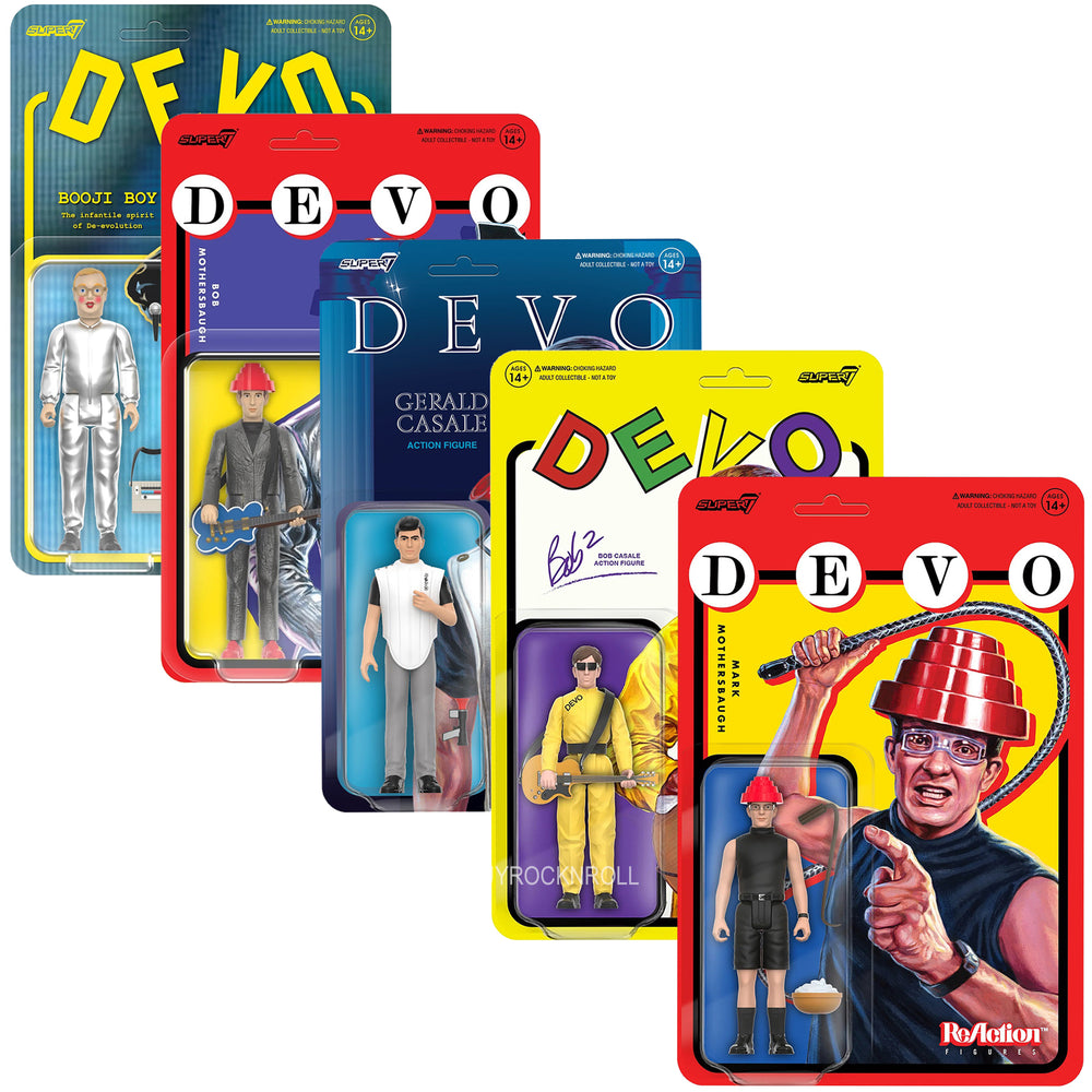 DEVO Super7 Reaction Figure Set of 5 -Gerald Casale Mark Mothersbaugh Bob2 Bob M Booji Boy