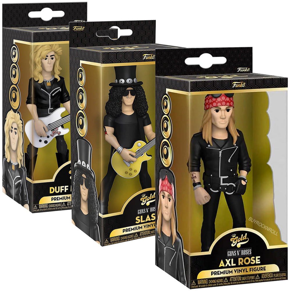 Guns N Roses Handpicked 2022 Funko Gold Vinyl Axl Slash & Duff Figure Set