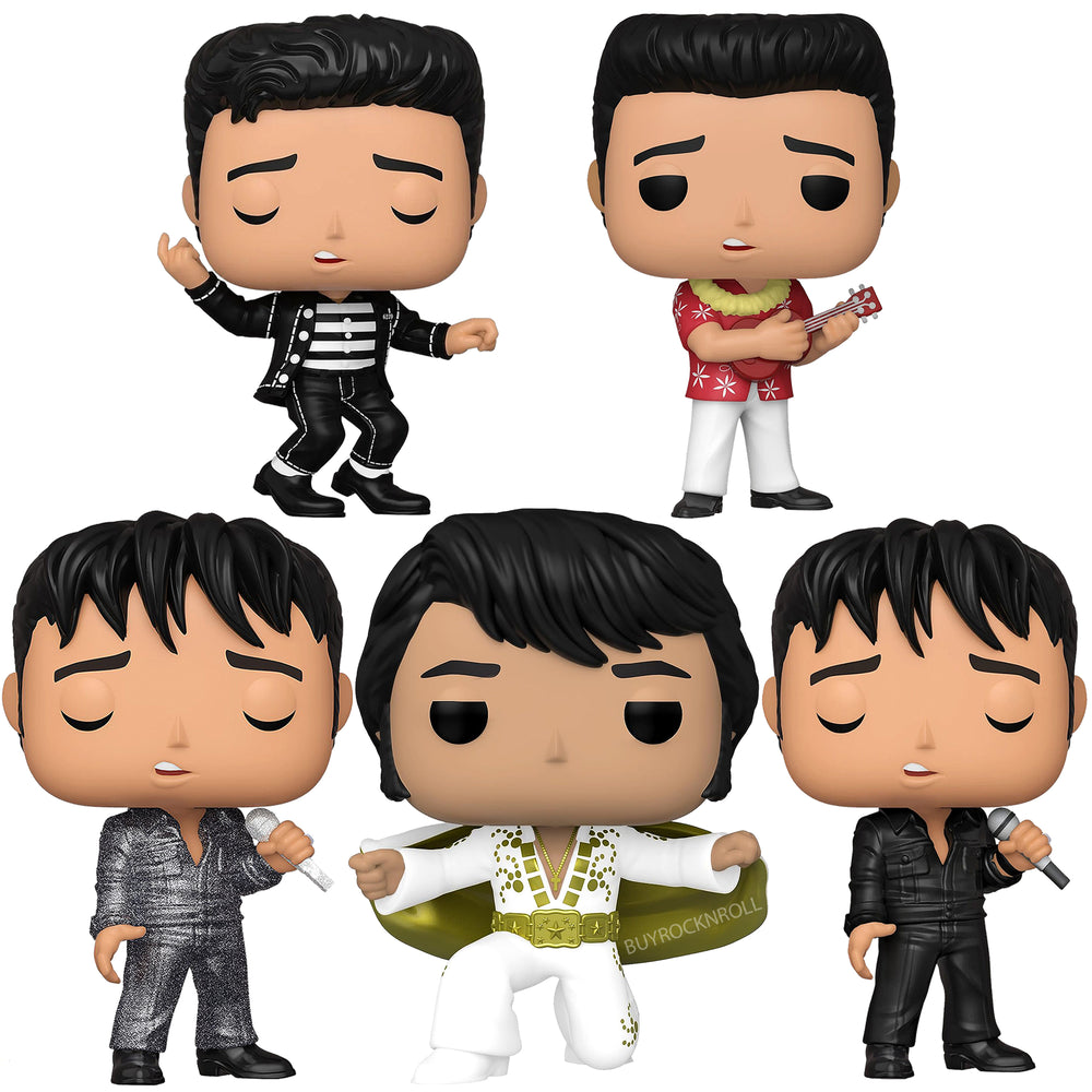 Elvis Presley Collectibles Funko Pop Rocks 5 Figure Set: '68 Comeback, Blue Hawaii & Jailhouse Rock