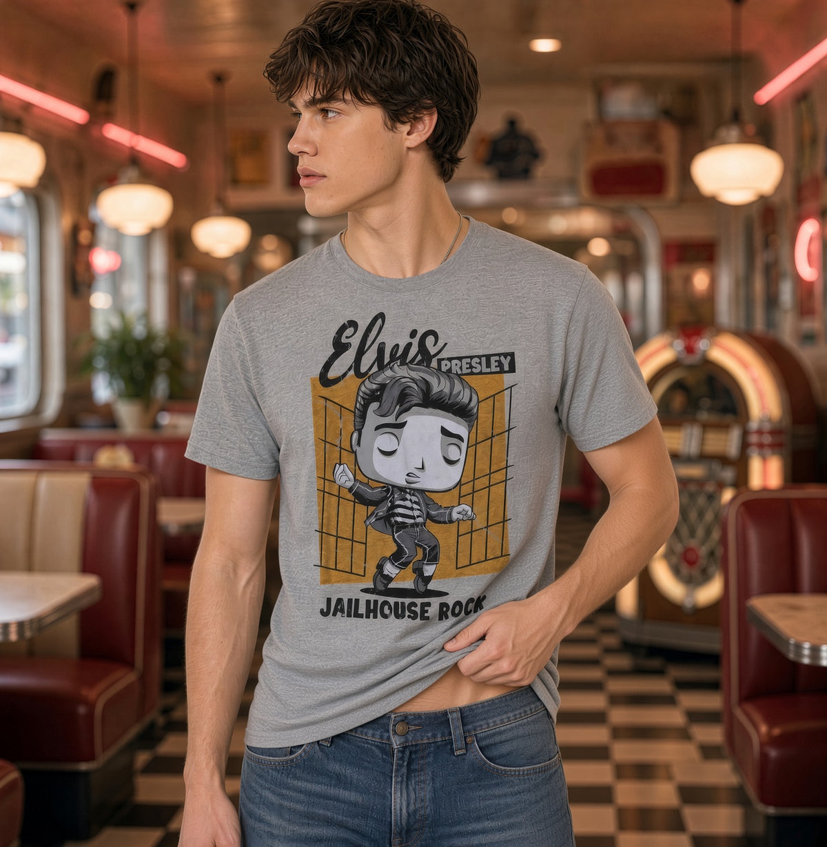 New Funko Pop Rocks Tees Elvis Jailhouse Rock Size L Deadstock T-Shirt