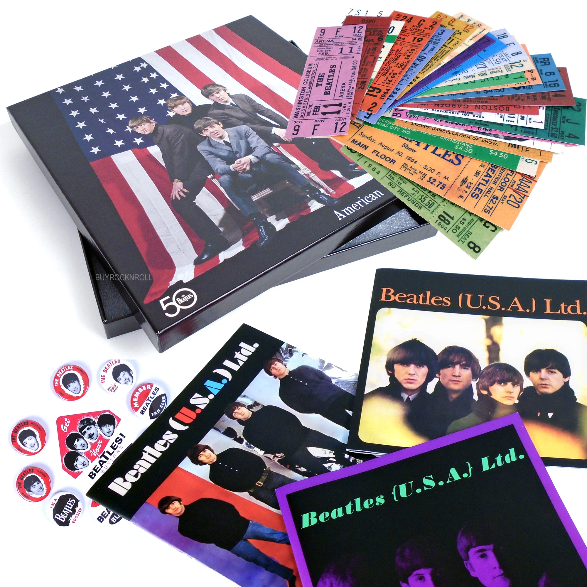 Beatles Memorabilia: 1964 Replica Concert Tickets Tour Programs Buttons Box Set