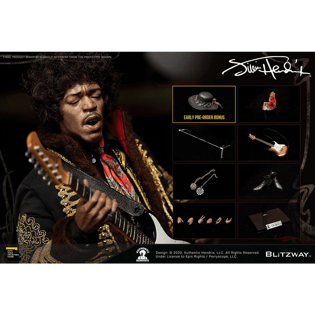 SOLD OUT! Jimi Hendrix Collectible 2020 Blitzway Premium UMS 1/6th Scale Action 12