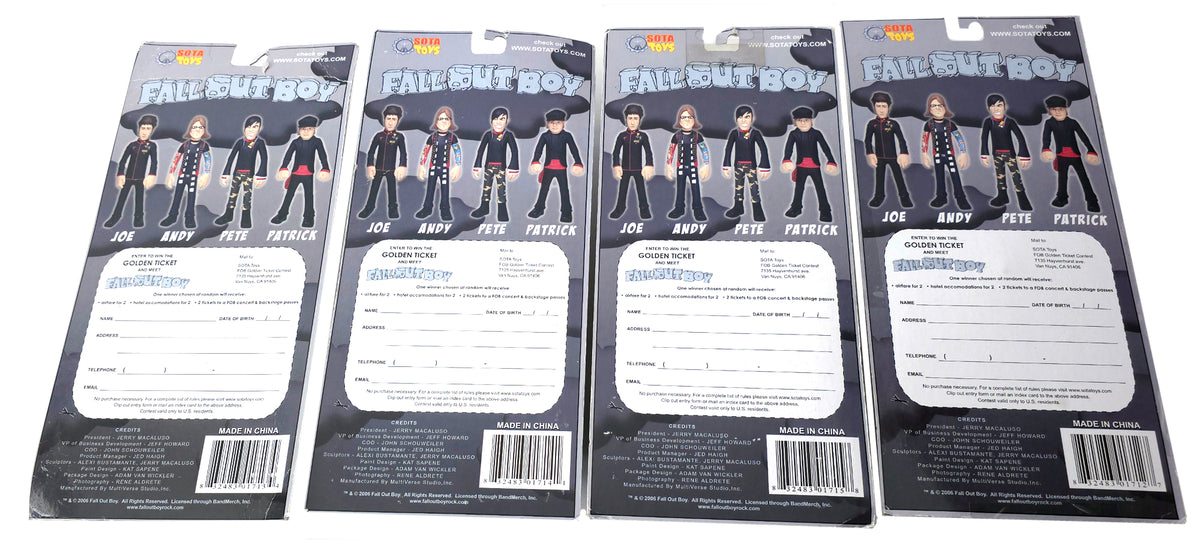 2006 Fall Out Boy Sota Toys Band Figure Set-Spencer Gifts Edition Worn Packaging