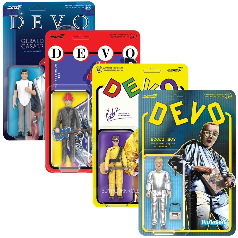 DEVO Super7 Reaction Figure Set-Gerald Casale Mothersbaugh Bob2 Booji Boy NM-MT
