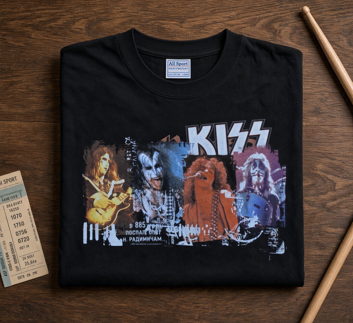 New 2001 KISS Catalog All Sport Tee Size L Original Members Collage Deadstock