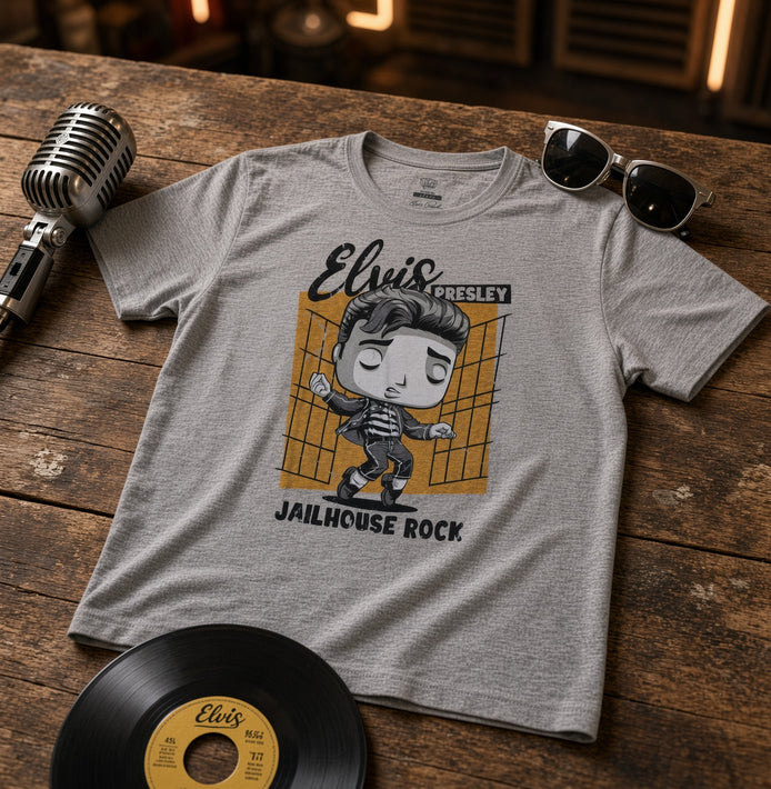 New Funko Pop Rocks Tees Elvis Jailhouse Rock Size L Deadstock T-Shirt