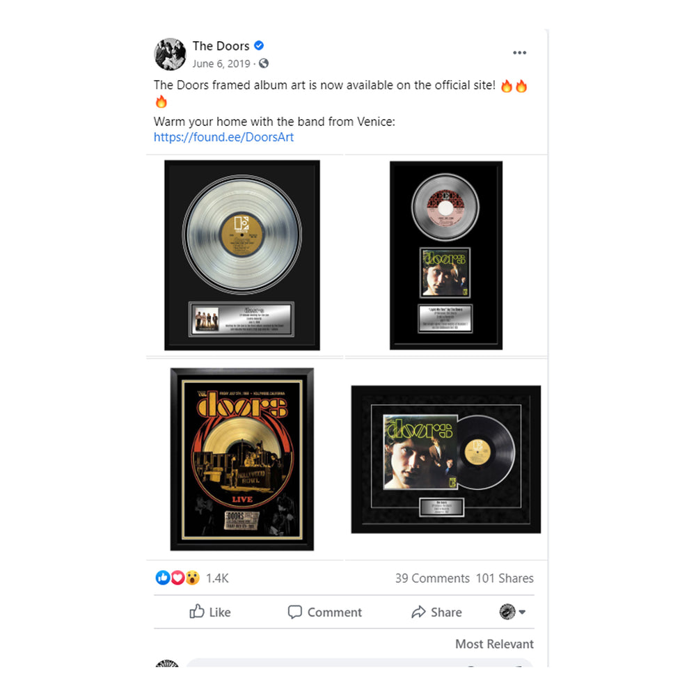 Rare Jim Morrison Doors Collectible Framed Waiting For the Sun Platinum Album Award