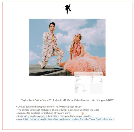 Taylor Swift Store Merchandise: Collectible 2019 Music Video ME Brendon Urie Lithograph 18x24
