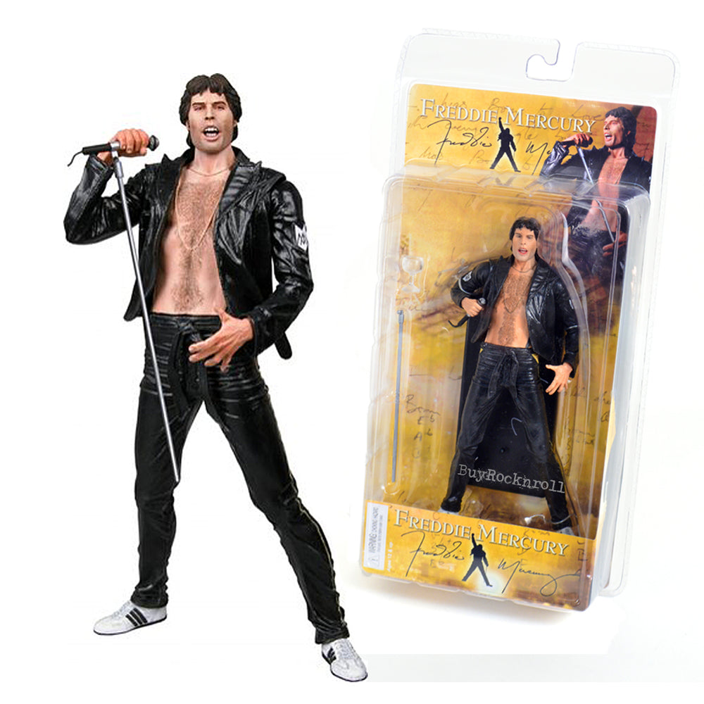Queen Collectible 2006 NECA Freddie Mercury 7-inch Figure - 1970's Leather Look - Corner Dented Blister